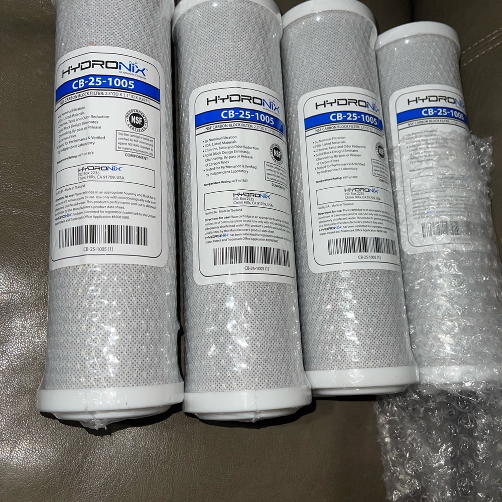 New Genuine Hydronix Water Filter CB-25-1005 Coconut Carbon Block (Set of 4)